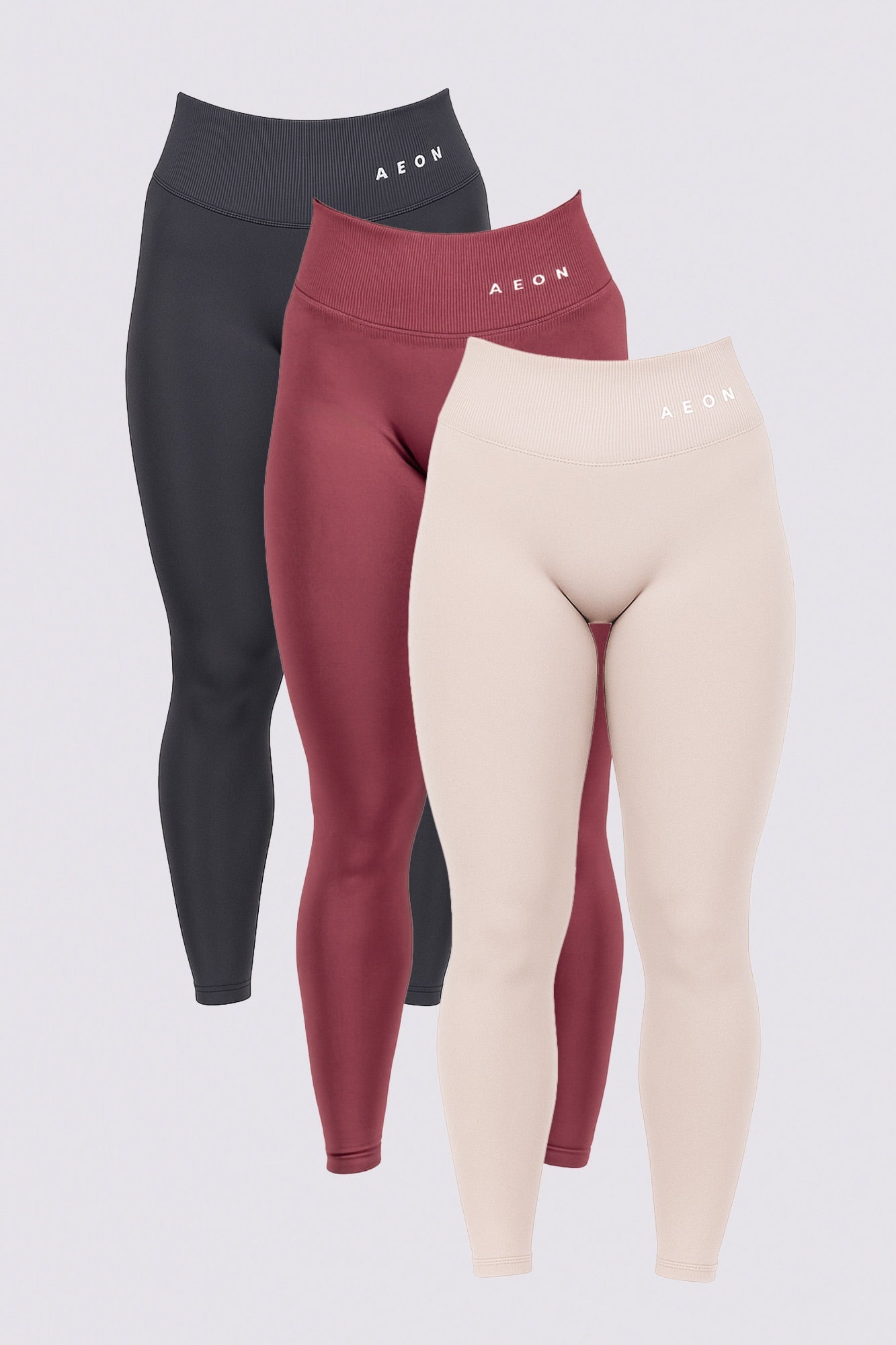 SIGNATURE SEAMLESS LEGGINGS BUNDLE - GRAPHITE & BURGUNDY & SAND (3-PIECES)