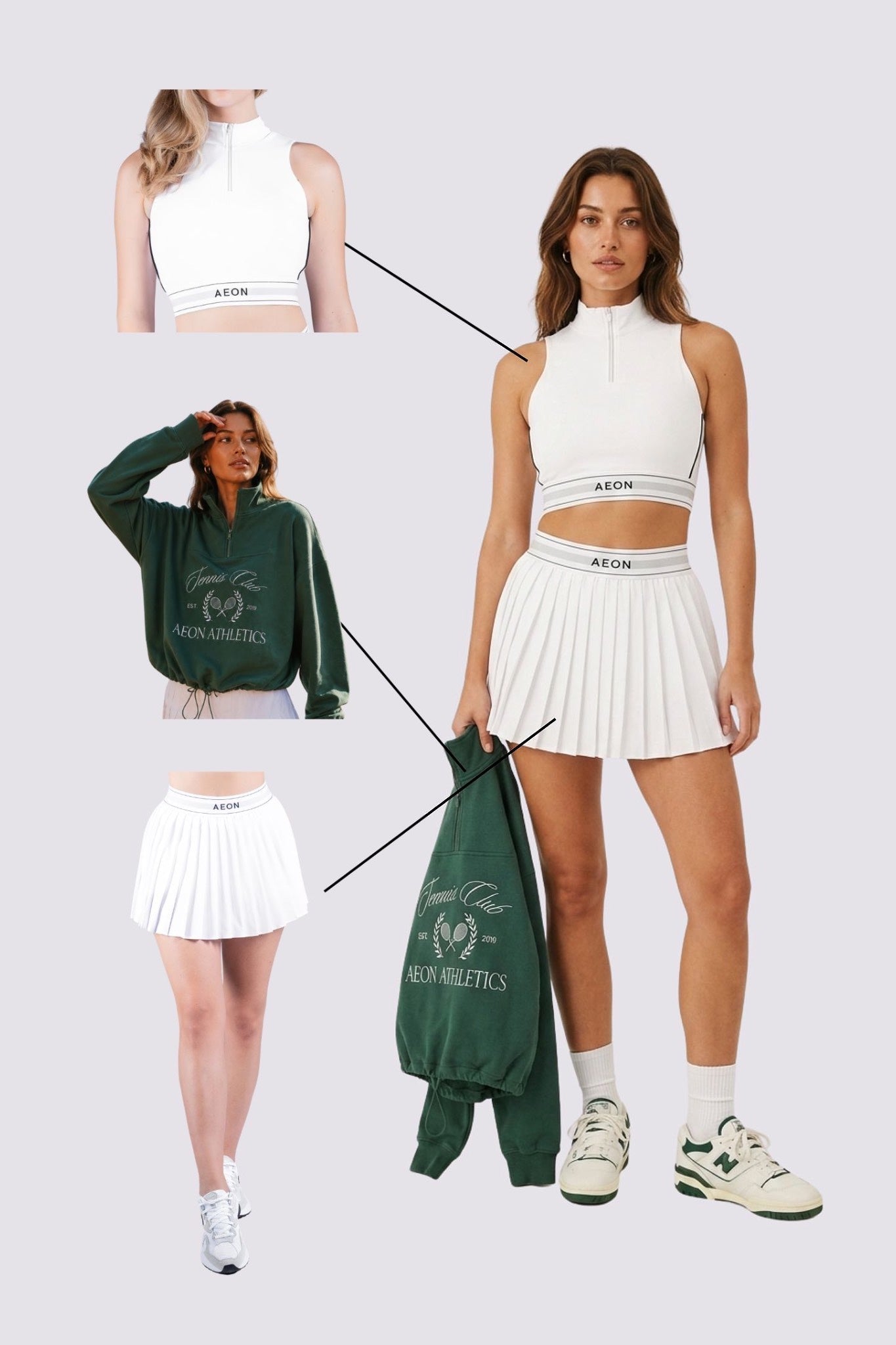 TENNIS CLUB BUNDLE - WHITE/ELITE GREEN (3 - PIECE) - Aeon Athletics
